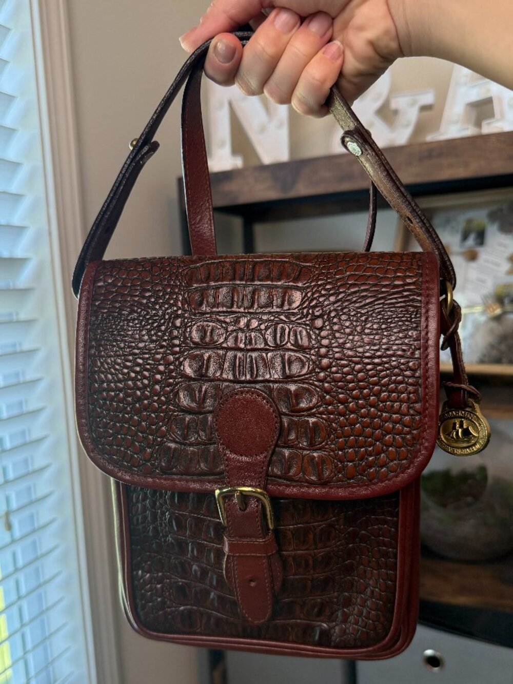 Vintage Brahmin Croc Embossed Satchel Crossbody Bag🐊 Like New
